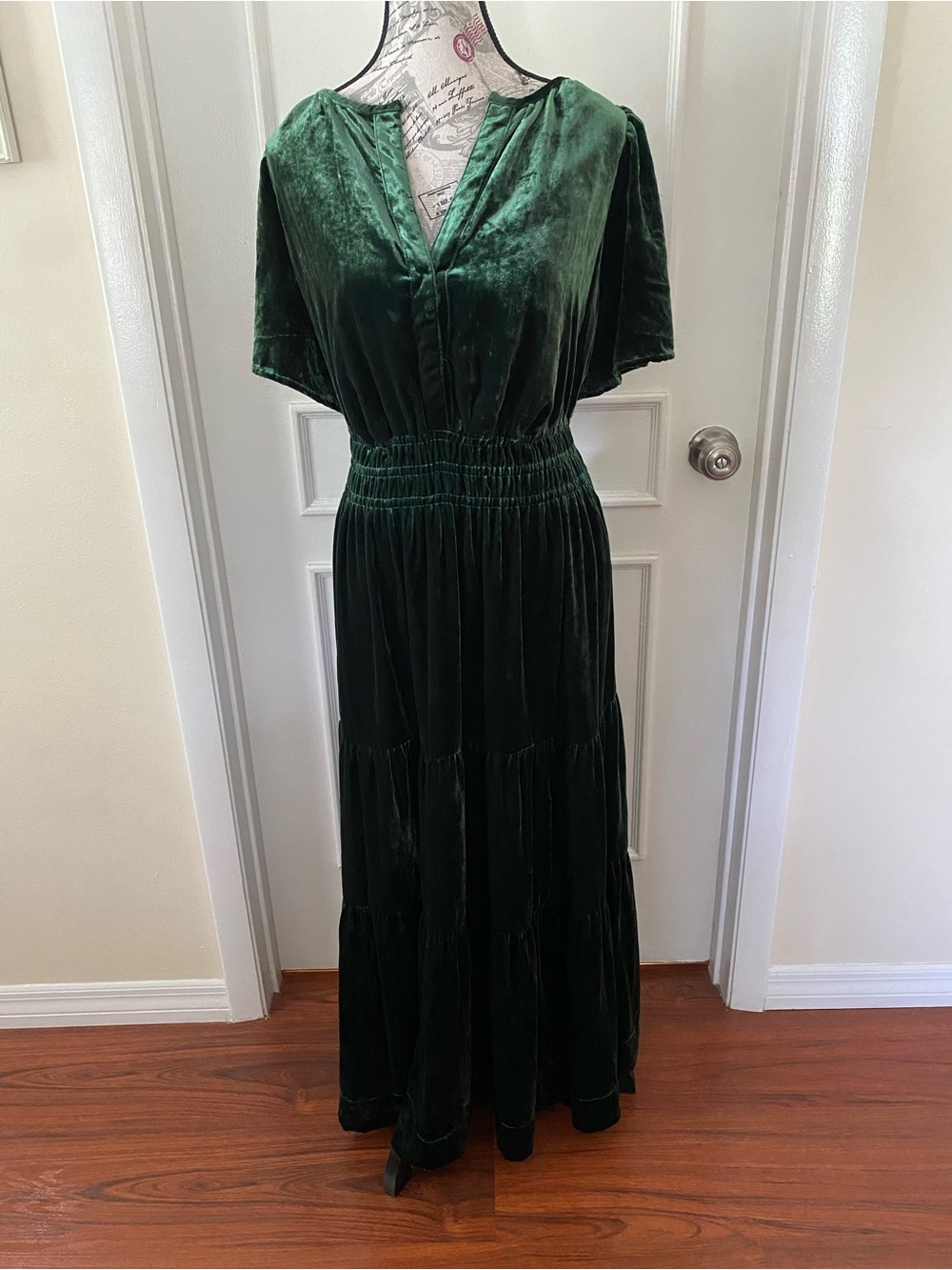 Anthropologie XL Emerald Green Velvet Tiered Maxi Dress Boho Luxe - Picture 14 of 16